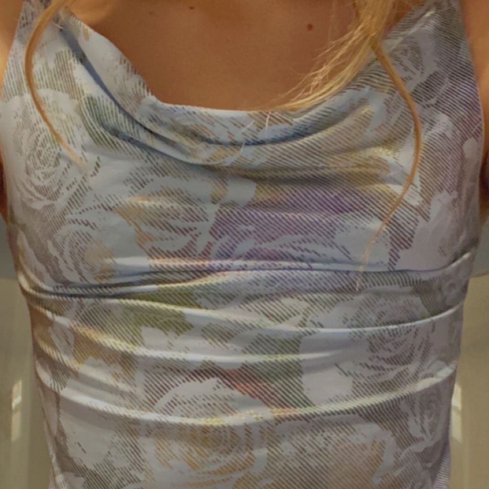 silk light blue floral tank top